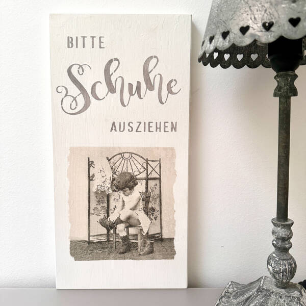 Holzbild Bitte Schuhe ausziehen