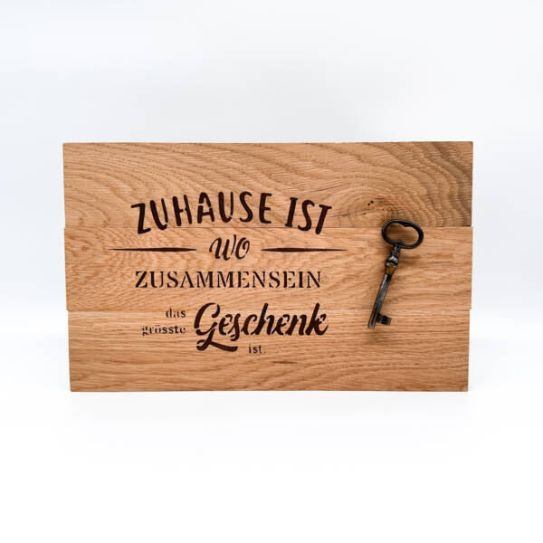 Holzbild Zuhause mit Schlüssel