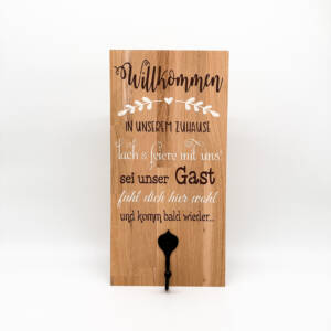 Holzbild Willkommen mit Haken