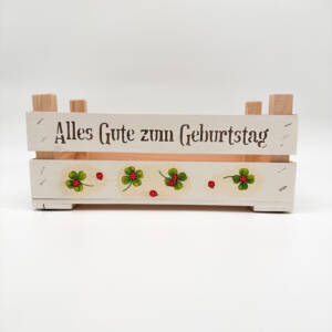 Holzkiste klein Geburtstag Kleeblätter
