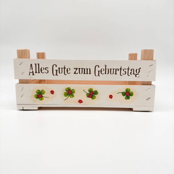 Holzkiste klein Geburtstag Kleeblätter