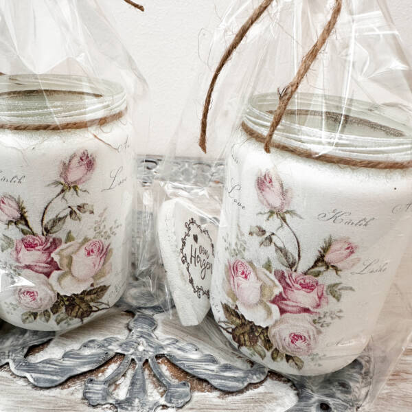 Teelichtglas mit Herz Rosenmotiv – Bild 2