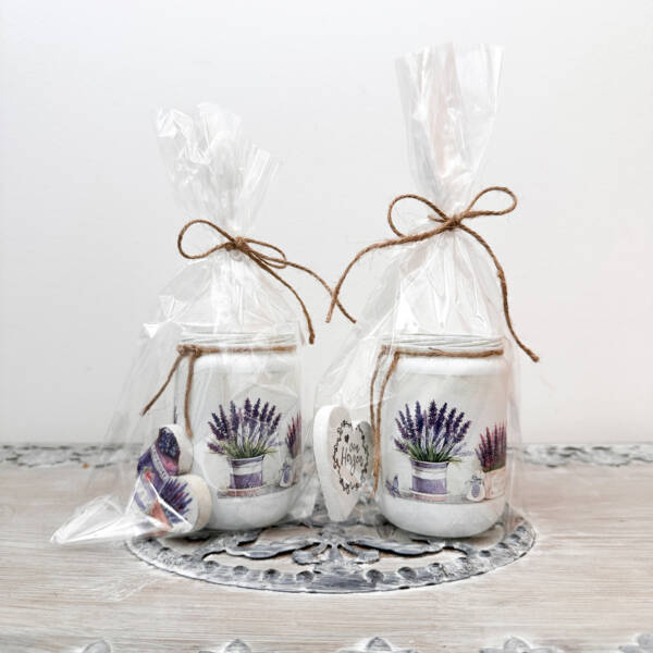 Teelichtglas mit Herz Lavendel – Bild 2