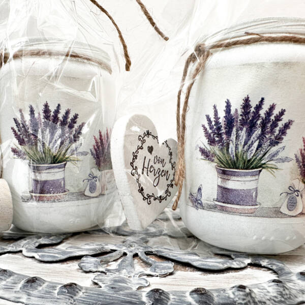 Teelichtglas mit Herz Lavendel – Bild 3